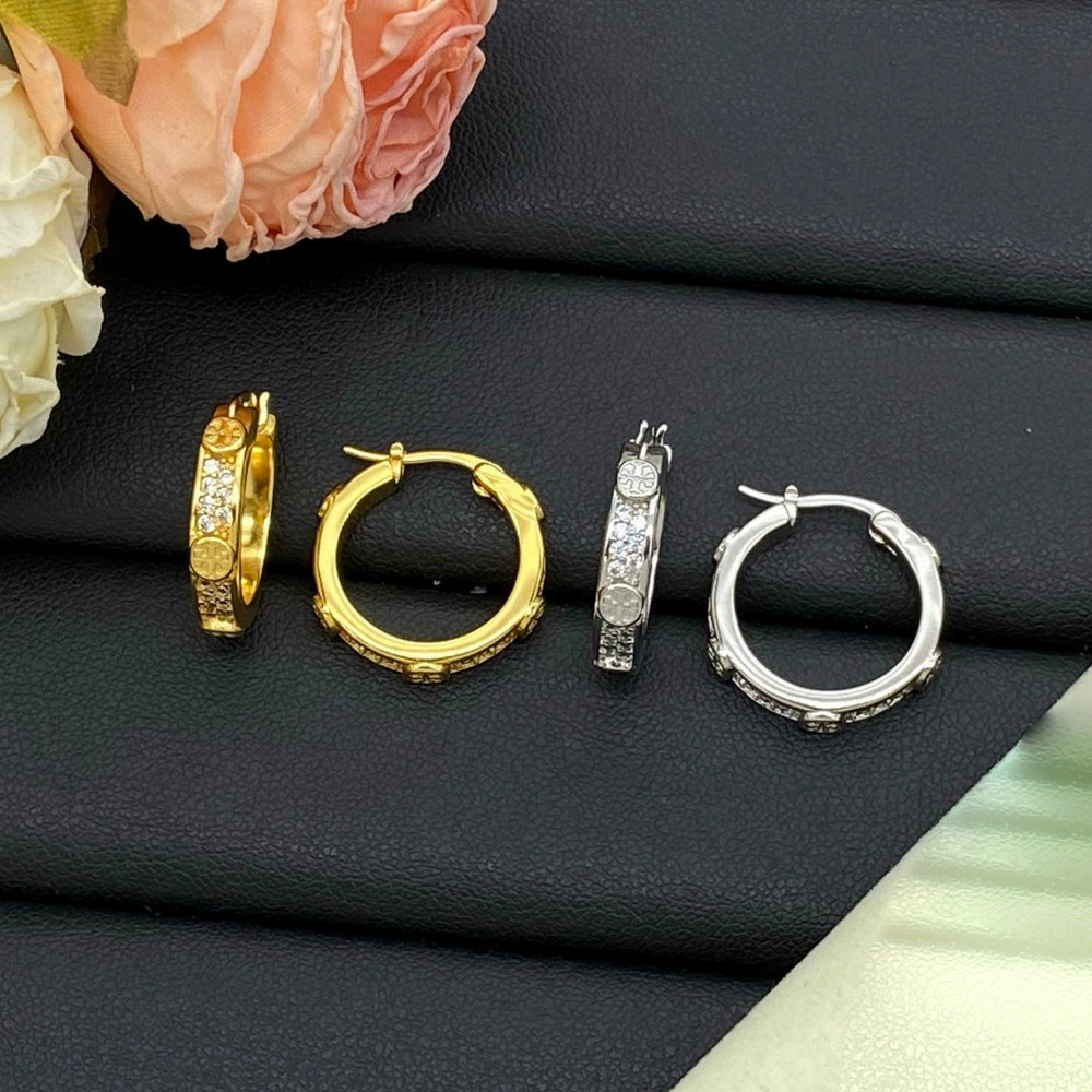 Tory Burch Diamond Studded Double Logo Hoop Earrings